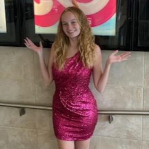 Hot Pink One Shoulder Sequin Homecoming Dress - Picture 3 of 3